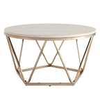 Tavolino da caffè rotondo moderno SEI Furniture Henderson con piano effetto marmo e base geometrica dorata