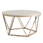 Tavolino da caffè rotondo moderno SEI Furniture Henderson con piano effetto marmo e base geometrica dorata