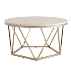 Tavolino da caffè rotondo moderno SEI Furniture Henderson con piano effetto marmo e base geometrica dorata