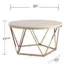 Tavolino da caffè rotondo moderno SEI Furniture Henderson con piano effetto marmo e base geometrica dorata