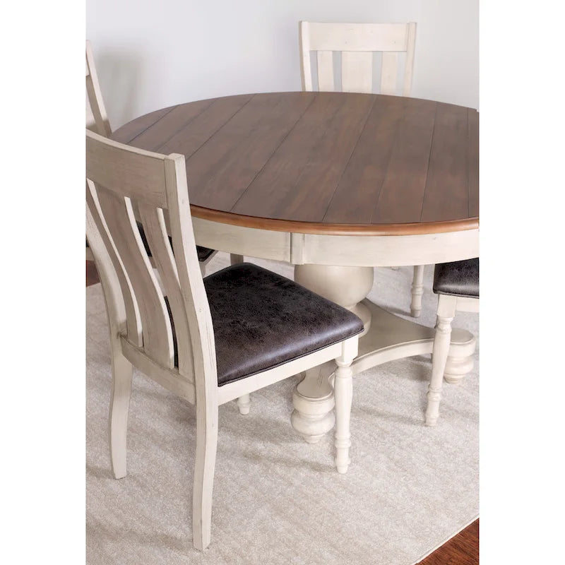 Roundhill Furniture Arch Weathered Oak 5-Piece Dining Set, Round Table with 4 Chairs
