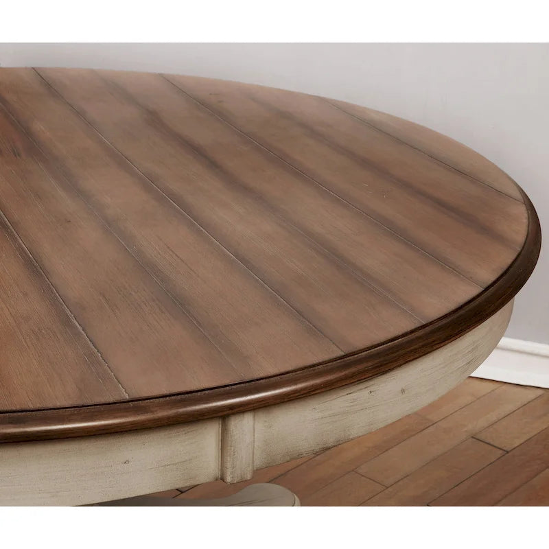 Roundhill Furniture Arch Weathered Oak 5-Piece Dining Set, Round Table with 4 Chairs