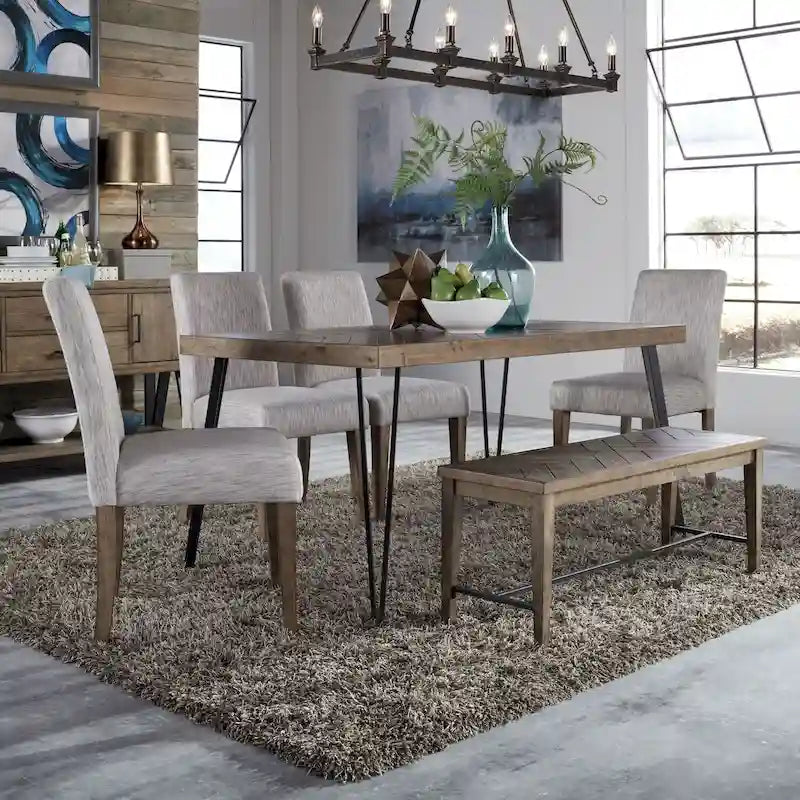 Horizons Rustic Caramel with Sawmark Distressing Rectangular Leg Table - Grey