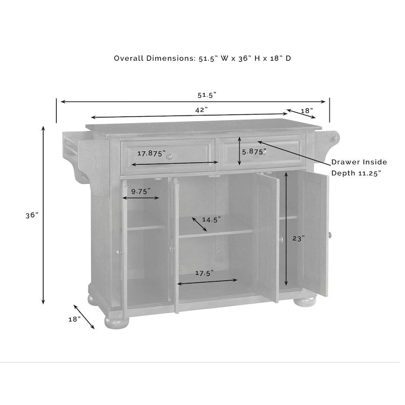 Crosley Alexandria, isola/carrello da cucina con top in granito, dimensioni totali - 18p x 51,5l x 34a