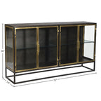 Brynlee 72 Gunmetal and Brass Finished Iron and Glass 4-Door Sideboard