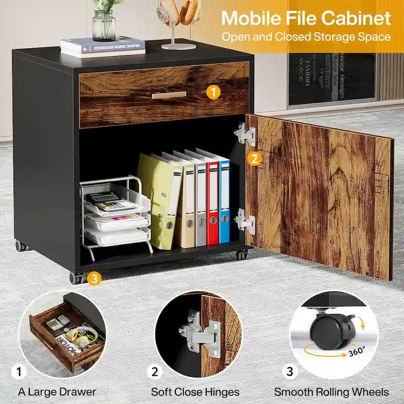 70.8 Inch Executive Desk with File Cabinet Large L Shaped Office Executive Desk Computer Desk