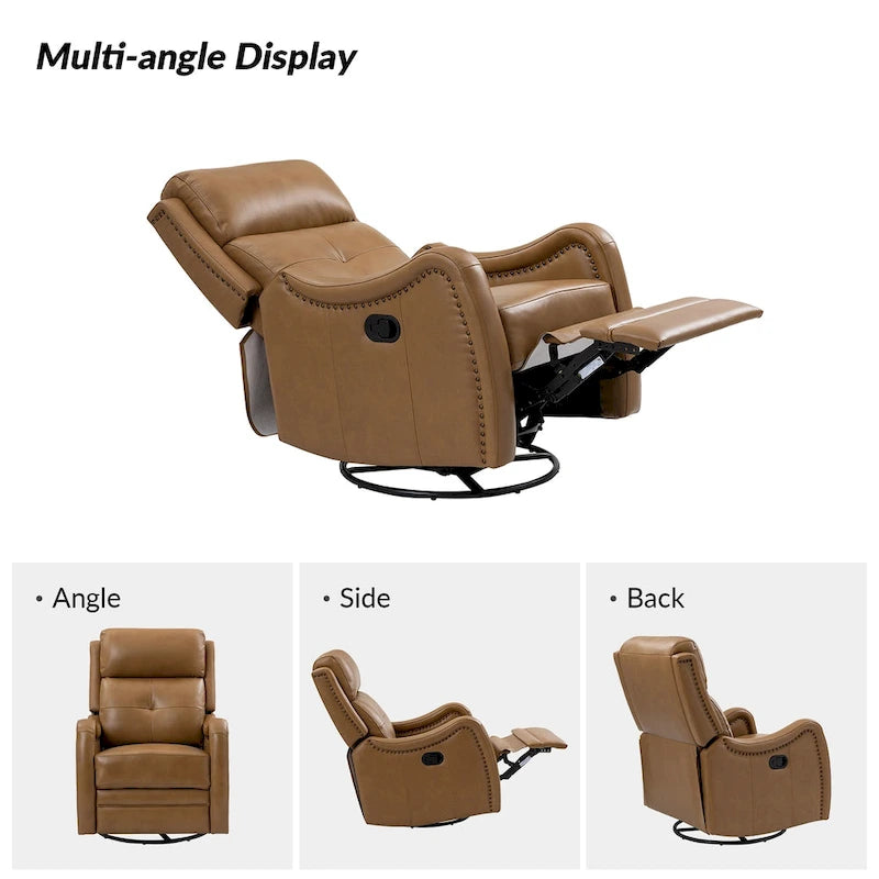 FrancoModern Genuine Leather Swivel Rocker Recliner with Nailhead Trims Sets of 2 by HULALA HOME