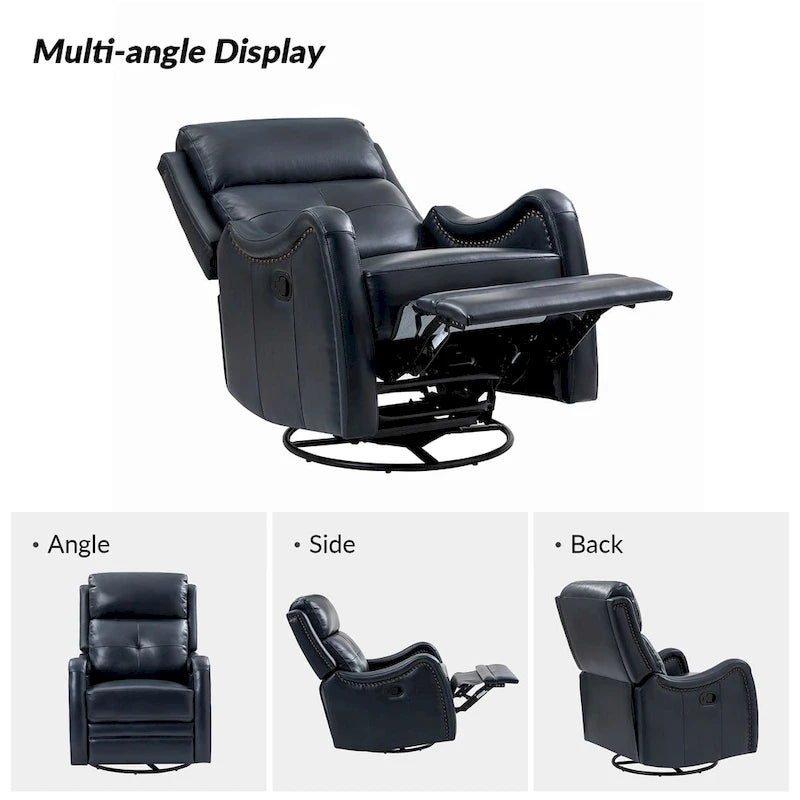 FrancoModern Genuine Leather Swivel Rocker Recliner with Nailhead Trims Sets of 2 by HULALA HOME