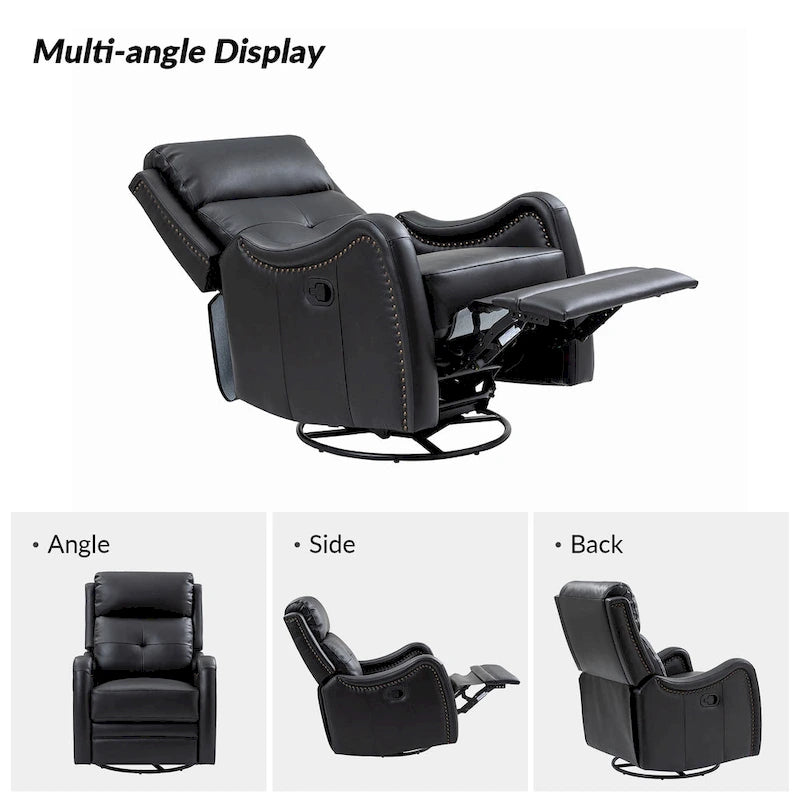 FrancoModern Genuine Leather Swivel Rocker Recliner with Nailhead Trims Sets of 2 by HULALA HOME