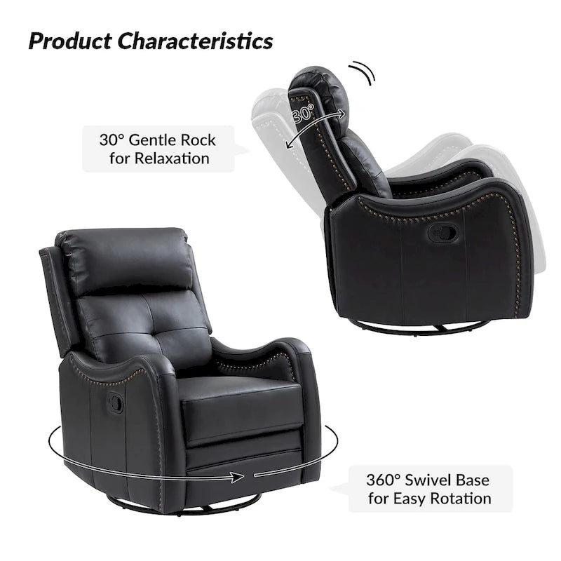 FrancoModern Genuine Leather Swivel Rocker Recliner with Nailhead Trims Sets of 2 by HULALA HOME