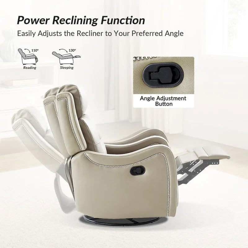 FrancoModern Genuine Leather Swivel Rocker Recliner with Nailhead Trims Sets of 2 by HULALA HOME