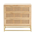 Natural Cane 3-Drawer Chest - Brown Wood with Gold Base