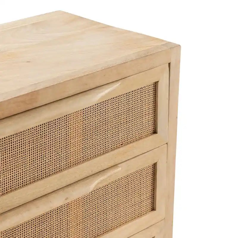 Natural Cane 3-Drawer Chest - Brown Wood with Gold Base