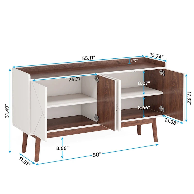 Wooden 4-door Buffet Sideboard with Storage for Kitchen Dining Room - N/A