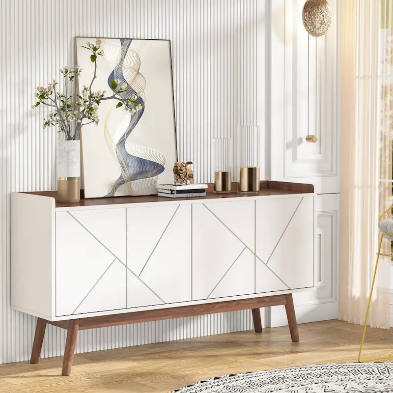 Wooden 4-door Buffet Sideboard with Storage for Kitchen Dining Room - N/A