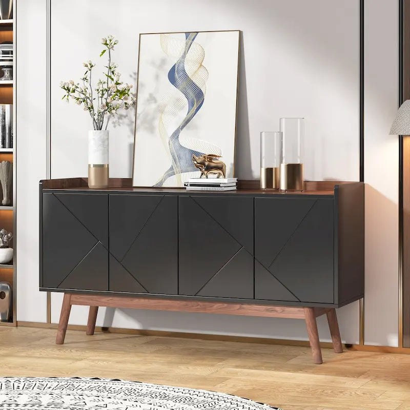 Wooden 4-door Buffet Sideboard with Storage for Kitchen Dining Room - N/A