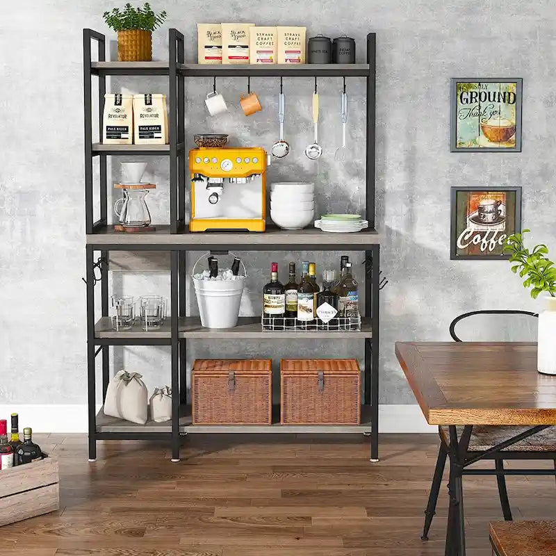 43 inch Kitchen Bakers Rack with Microwave Stand 5-Tier Kitchen Utility Storage Shelf Rack and10 Hooks for Kitchen Living Room