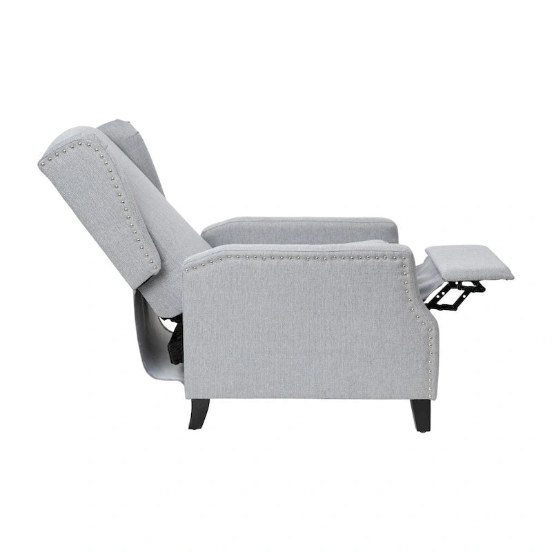 Poltrona reclinabile a molla con tasca laterale e finitura con borchie decorative
