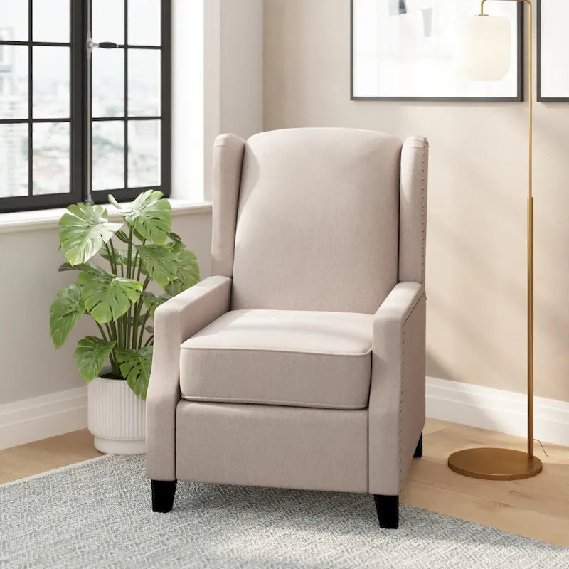 Poltrona reclinabile a molla con tasca laterale e finitura con borchie decorative