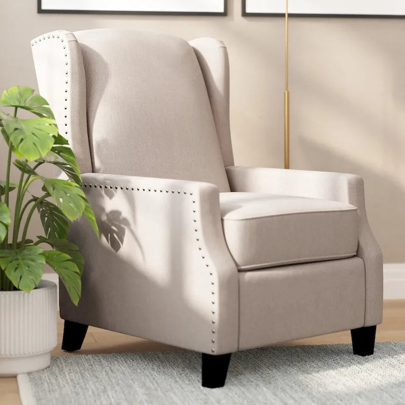 Poltrona reclinabile a molla con tasca laterale e finitura con borchie decorative