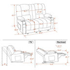 MCombo Power Reclining Loveseat Sofa with Heat and Massage, Fabric PR648
