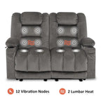 MCombo Power Reclining Loveseat Sofa with Heat and Massage, Fabric PR648