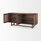 Grier Light Brown Solid Wood with Cane 4 Door Sideboard - 72.0L x 18.0W x 31.0H
