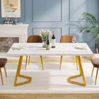 Modern Dining Table, White Faux Marble Small Kitchen Table for Family
