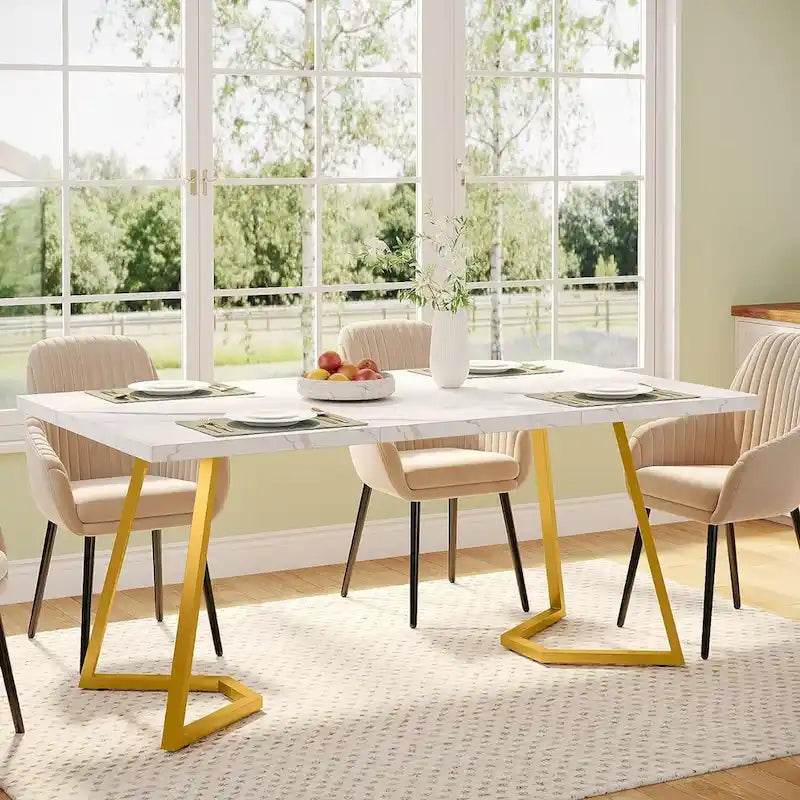 Modern Dining Table, White Faux Marble Small Kitchen Table for Family