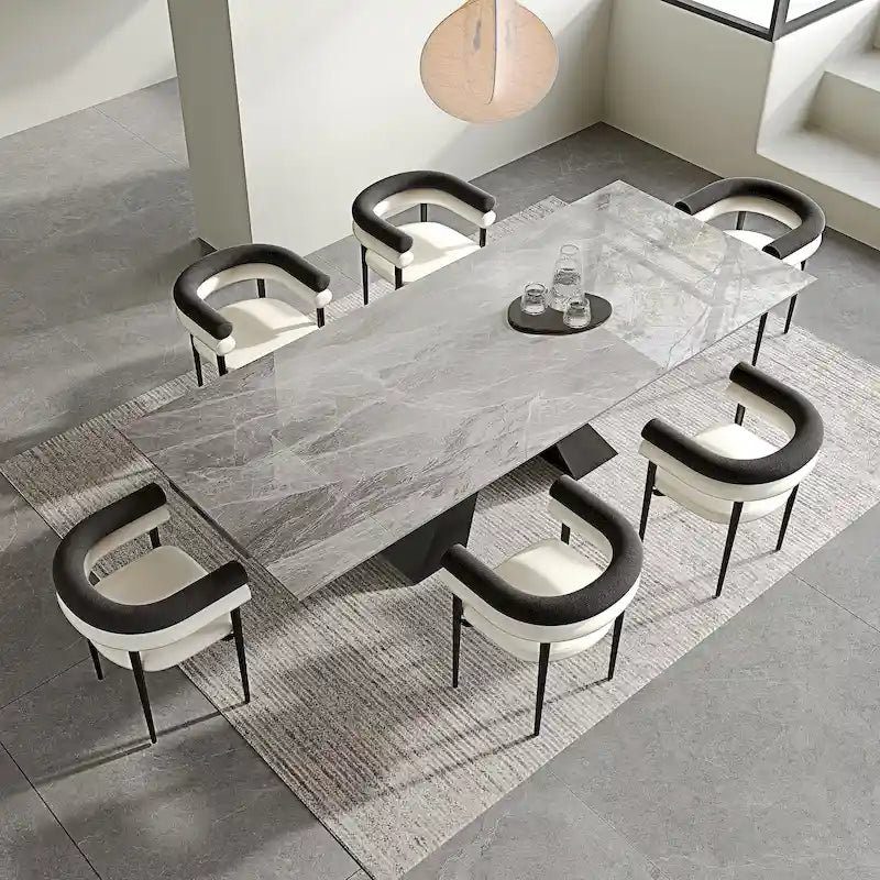 Set da pranzo allungabile per 6 persone in pietra sinterizzata, stile moderno e minimalista