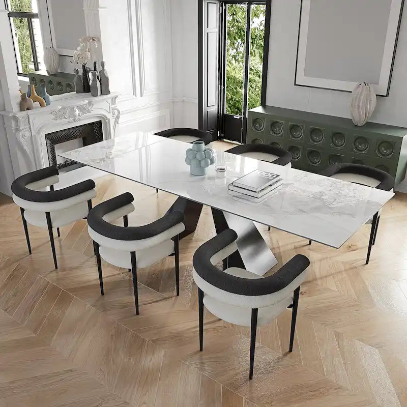 Set da pranzo allungabile per 6 persone in pietra sinterizzata, stile moderno e minimalista