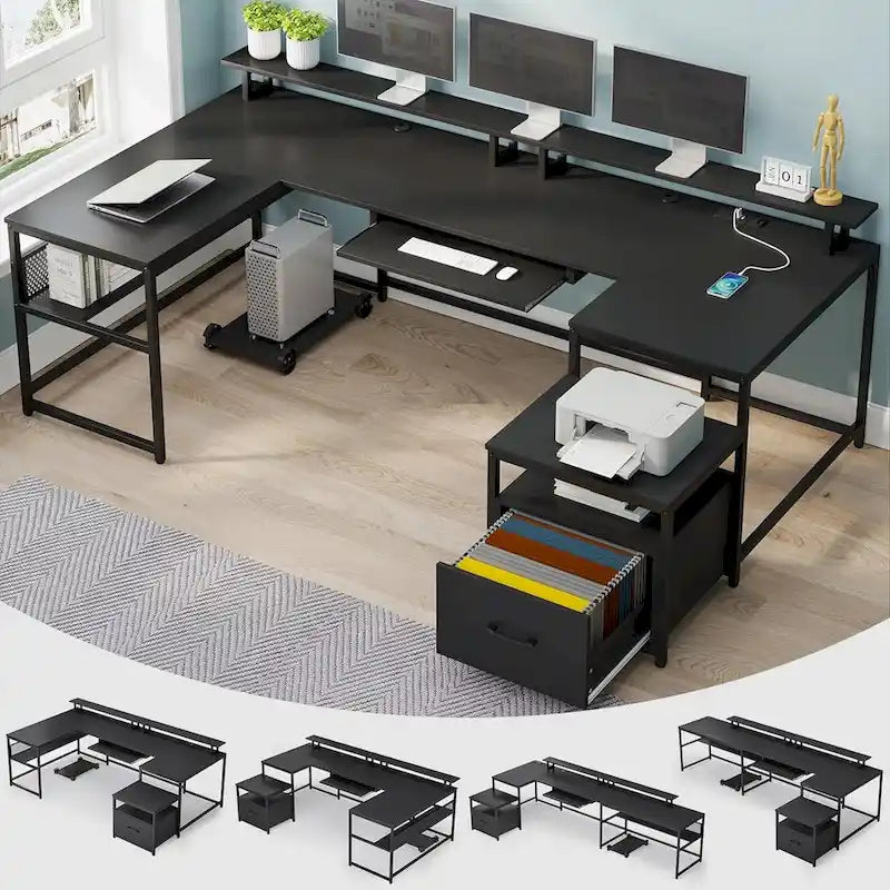 U Shaped Computer Desk L Shaped Gaming Desk File Drawer