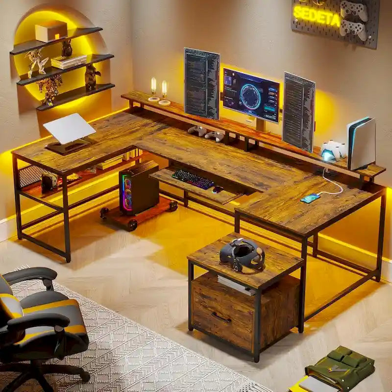 U Shaped Computer Desk L Shaped Gaming Desk File Drawer