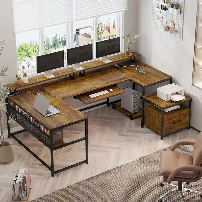 U Shaped Computer Desk L Shaped Gaming Desk File Drawer