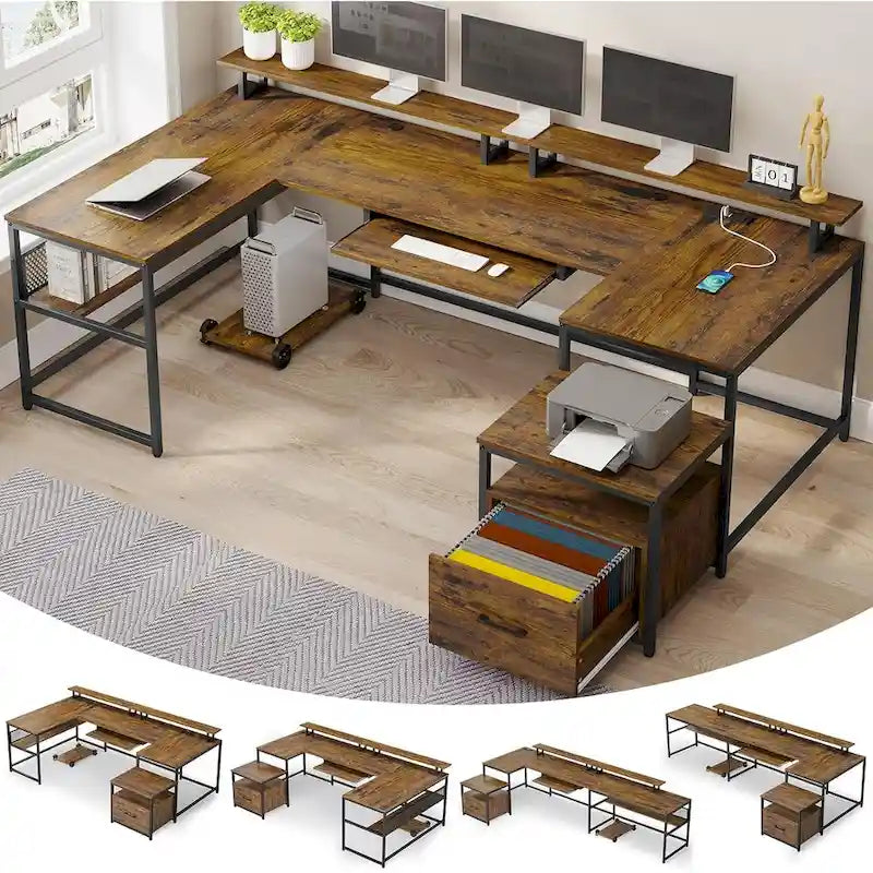 U Shaped Computer Desk L Shaped Gaming Desk File Drawer