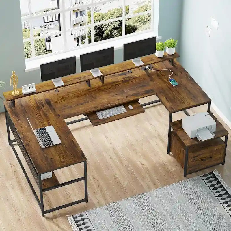U Shaped Computer Desk L Shaped Gaming Desk File Drawer