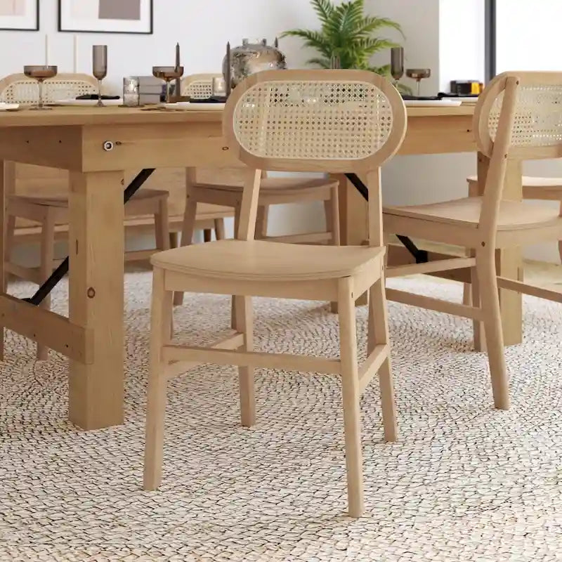 Sedie in rattan con schienale intrecciato e struttura in legno con seduta in legno - Confezione da 2
