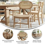 Woven Back Wood Framed Cane Rattan Chairs with Wood Seats - 2 Pack