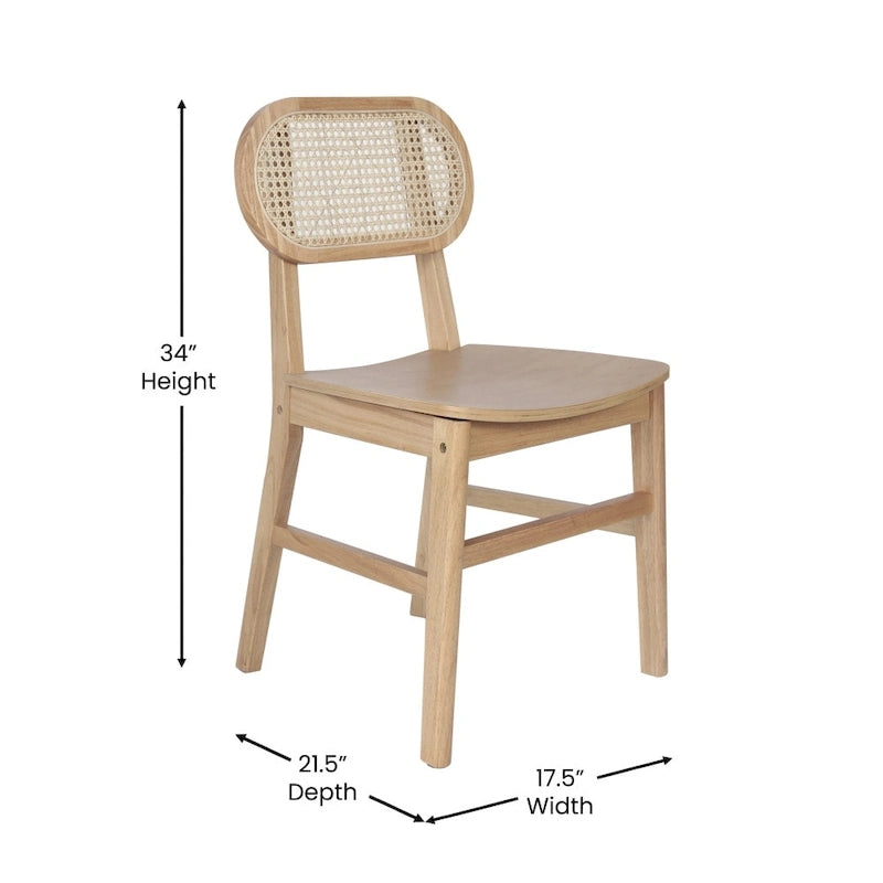 Woven Back Wood Framed Cane Rattan Chairs with Wood Seats - 2 Pack