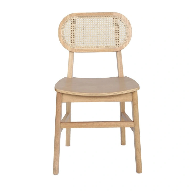 Woven Back Wood Framed Cane Rattan Chairs with Wood Seats - 2 Pack