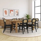 Woven Back Wood Framed Cane Rattan Chairs with Wood Seats - 2 Pack