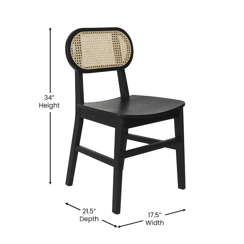 Woven Back Wood Framed Cane Rattan Chairs with Wood Seats - 2 Pack