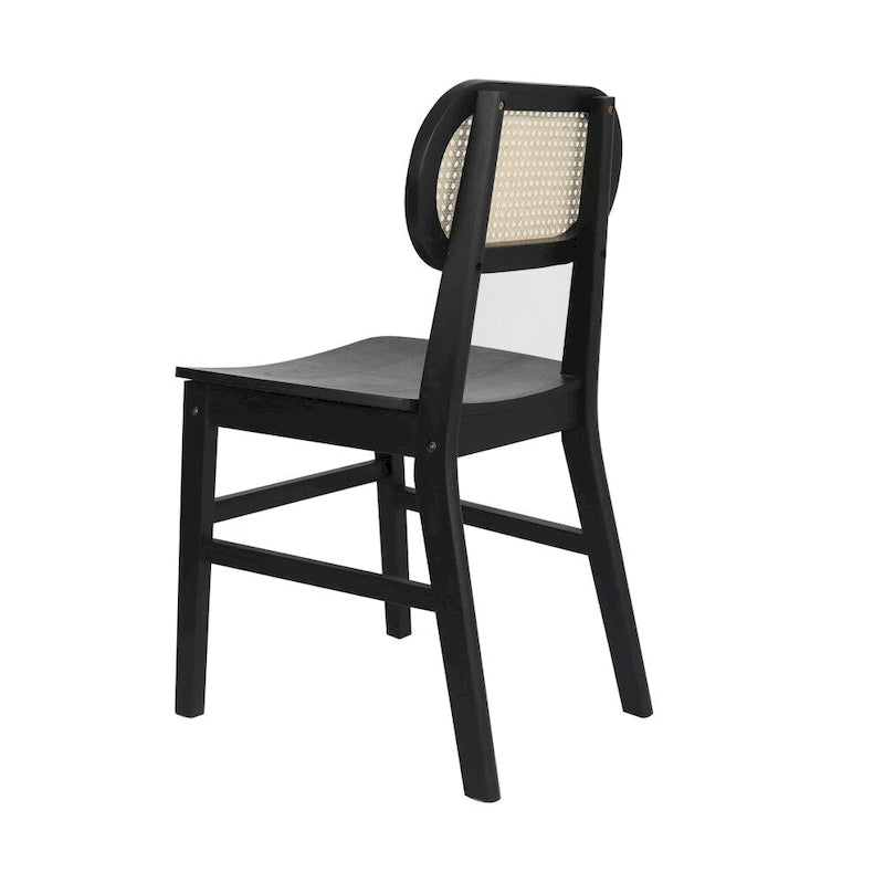 Woven Back Wood Framed Cane Rattan Chairs with Wood Seats - 2 Pack