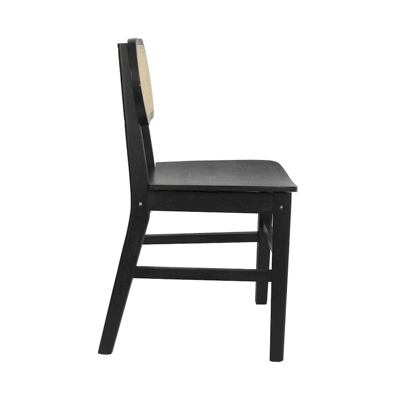 Woven Back Wood Framed Cane Rattan Chairs with Wood Seats - 2 Pack