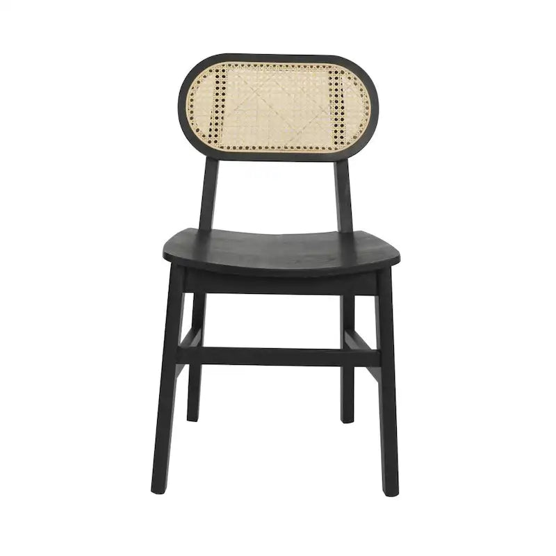 Woven Back Wood Framed Cane Rattan Chairs with Wood Seats - 2 Pack