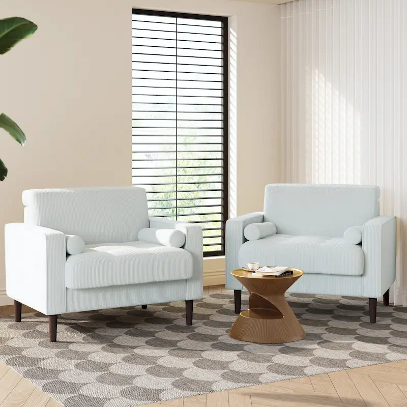 2 Pack Modern Corduroy Wide Armchair with Bolster Pillows