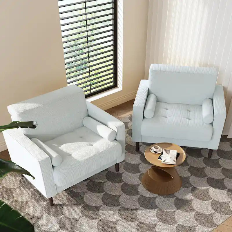 2 Pack Modern Corduroy Wide Armchair with Bolster Pillows