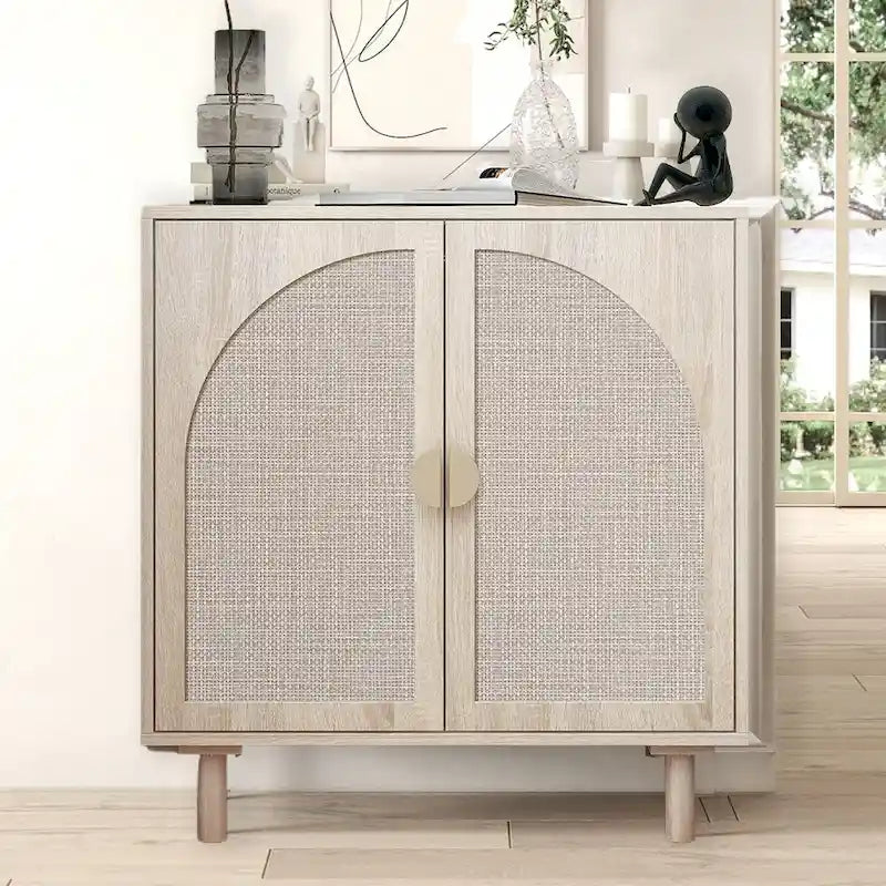 Rattan Storage Accent Cabinet with Doors, Sideboard Buffet Cabinet - 29.53Lx15.75Wx31.5H