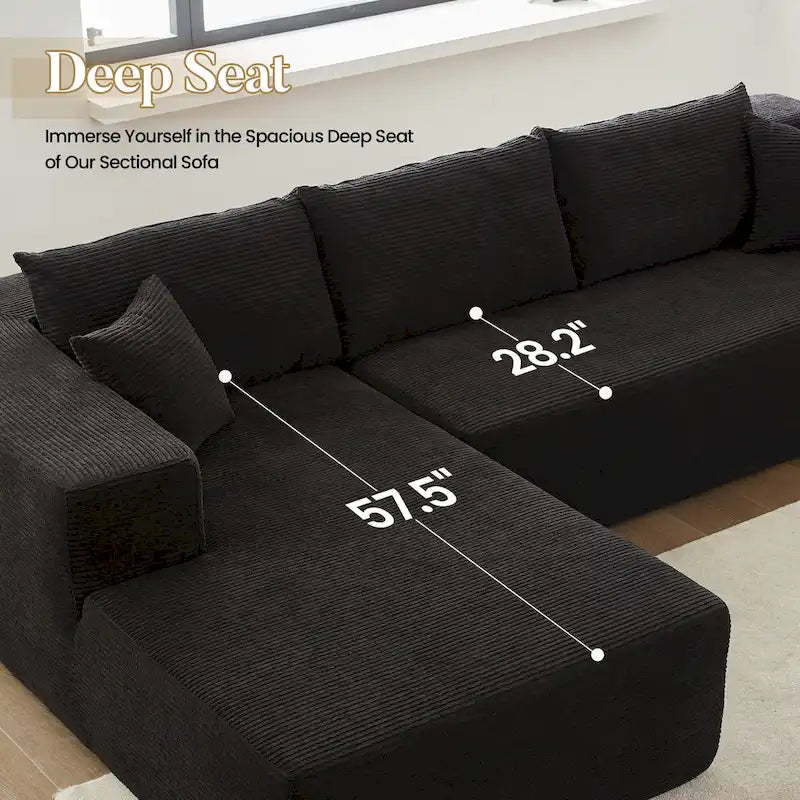 HOOOWOOO Modern L-Shaped Sectional Sofa Corduroy Upholstery Couch with Pillows