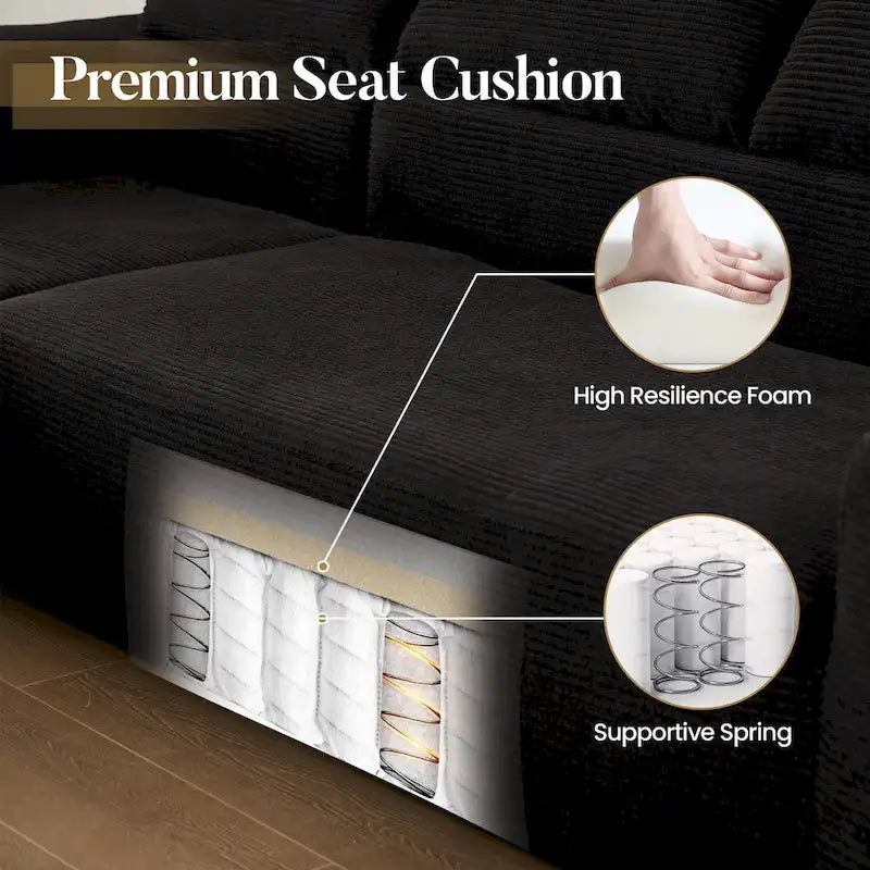HOOOWOOO Modern L-Shaped Sectional Sofa Corduroy Upholstery Couch with Pillows